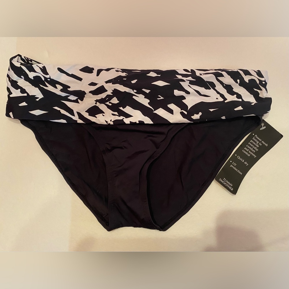Jones New York Tummy Smoother Bikini Bottoms Black White Print 8 SJ112701-LT